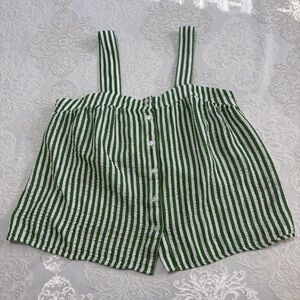 Lake Pajama Green and White Striped Button-Up Top Size Medium